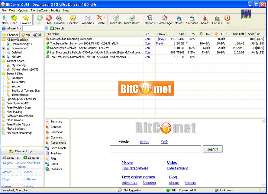 BitComet is a fast free and easy to use BitTorrent download client.