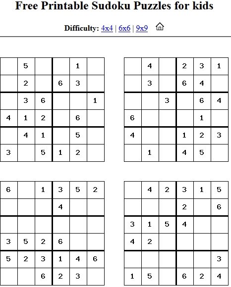 6x6 Sudoku Puzzle For Kids