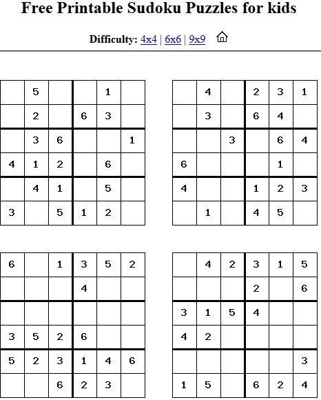 SUDOKU 6x6 worksheet