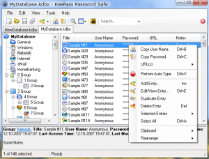 KeePass Free Password Manager - Main Window