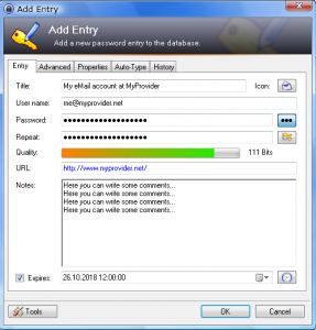 KeePass New Password Entry