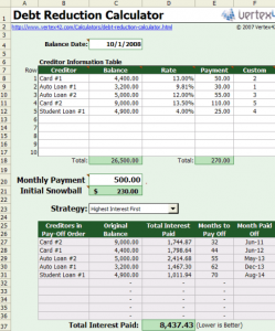 Free Excel based Debt Reduction Calculator to Payoff Credit Card Debt