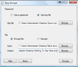 The screen for encrypting a file using a key file with Easy Encrypt.