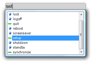 A selection of default command suggestions in Promptu Launcher.