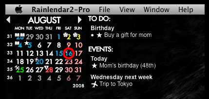 The basic layout of a calendar using Rainlendar.