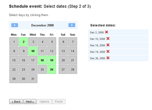 The simple calendar interface provided to select dates for your meeting using Doodle.