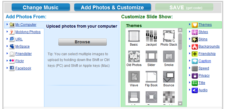 The slideshow making system in Moblyng.