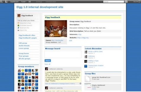 An example of a social network made using Elgg.