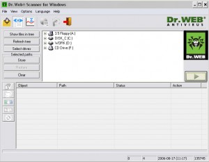 The interface of the Dr. Web CureIt! free anti-virus program.