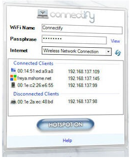 Wireless connection setup in Connectify.