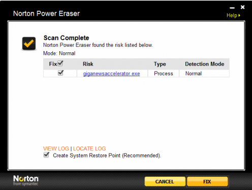 The simple interface of Norton Power Eraser.