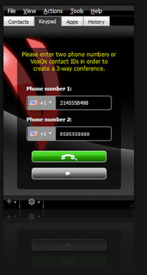 The conference call setup screen in VoxOx.