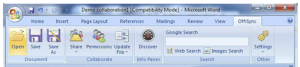 The extra tab OffiSync adds to the Microsoft Word 2007 interface.