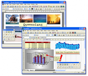A screenshot showing both the word processor and the spreadsheet program incorporated within the Softmaker free office suite.