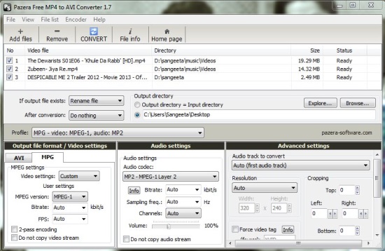 Pazera Free MP4 to AVI Converter - Advanced Settings