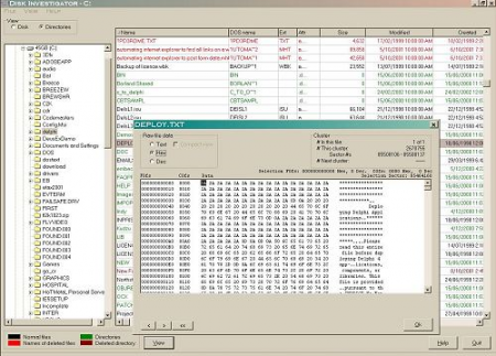 The complex, yet very useful interface of Disk Investigator.