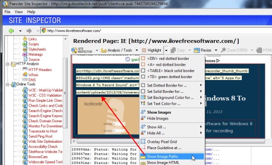 Paessler Site Inspector - Highlight Elements