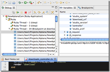 Code debugging in Aptana RadRails