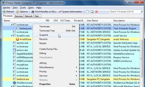 Process Hacker - Process Options