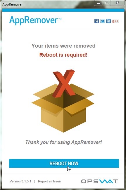 AppRemover - Reboot Suggestion