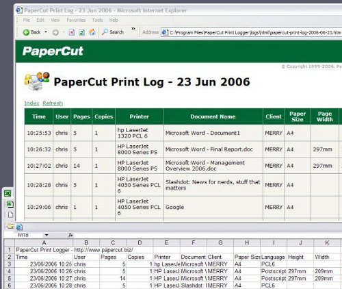 PaperCut Print Log