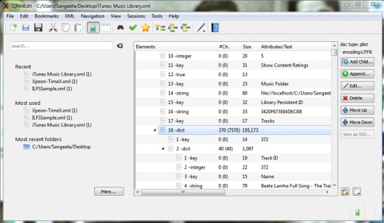 QXMLEdit - Free XML Editor - Editor Screen