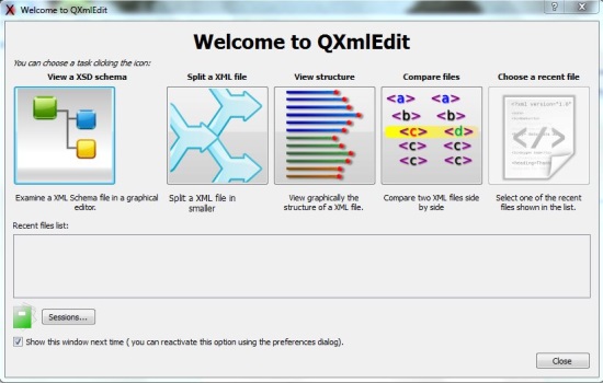 QXMLEdit - Free XML Editor - Start Screen