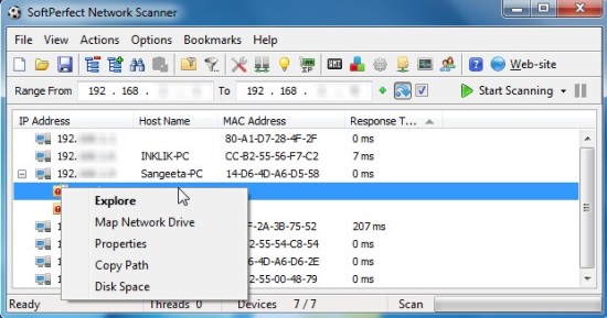 Network Scanner - Context Menu Options