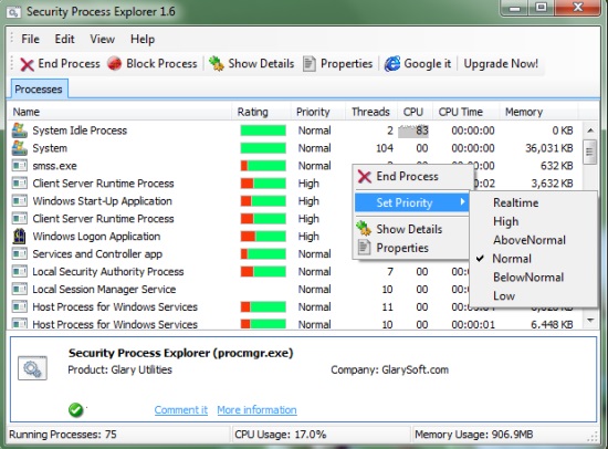 Security Process Explorer - Interface