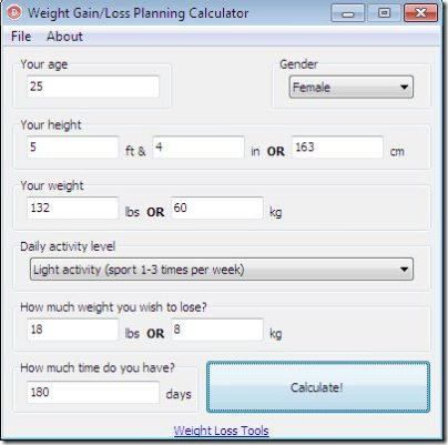 Calorie Calculator Weight Gain Loss