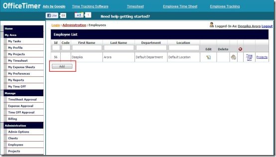 OfficeTimer - Add Employee