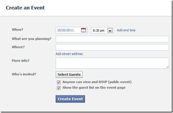 create a facebook event
