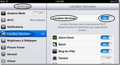 Location Services iPad