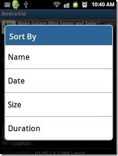 AndroVid Sort Option