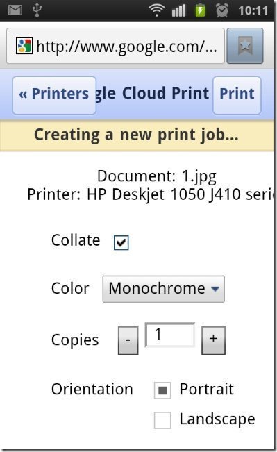 Creating a print job