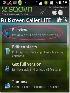 Full Screen Caller ID Preview