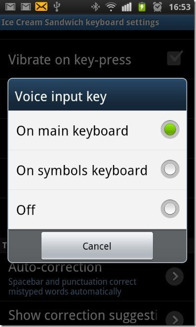 Ice Cream Sandwich Keyboard options