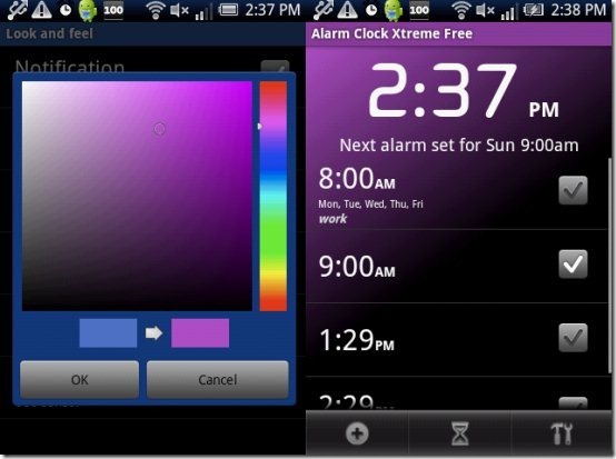 Android Alarm Clock Color Theme