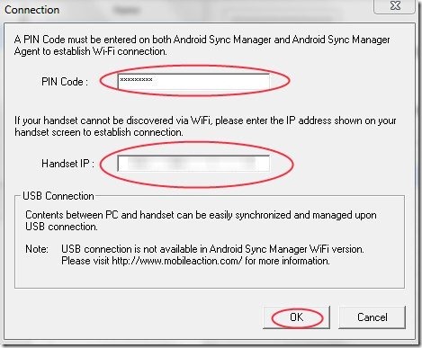 Android Sync Manager Details Window