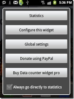 Data Counter Widget app options