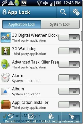 App Lock interface