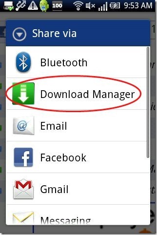 Download Manager App Share option