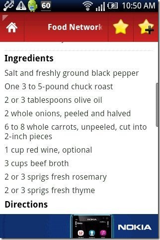 Food Network Mobile App Ingrediants info