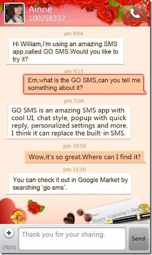 GoSMS Valentine's Day Theme app