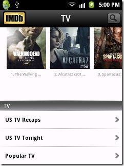 IMDB App TV Shows option
