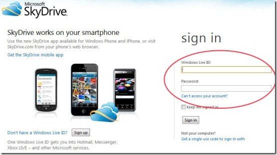 SkyDrive Login