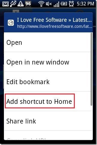 Android Website Shortcut