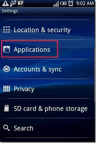 Android application option