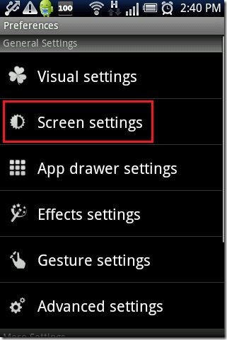 Go Launcher EX App Screen Settings
