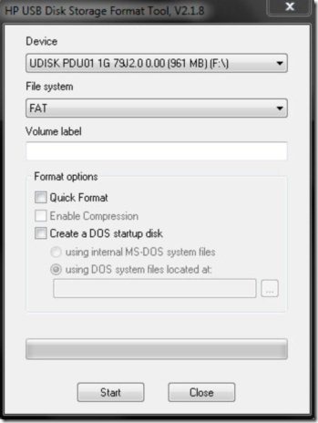 HP USB Disk Format tool